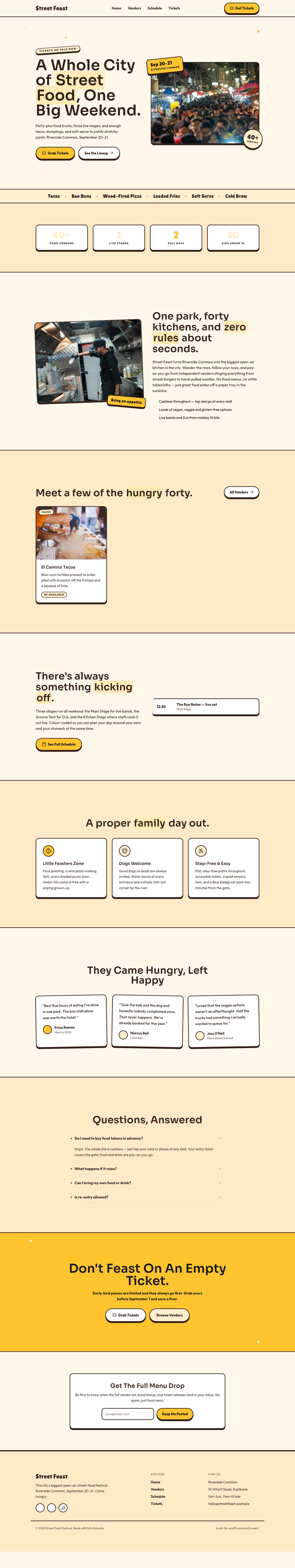 Food Festival Website Template — full page preview