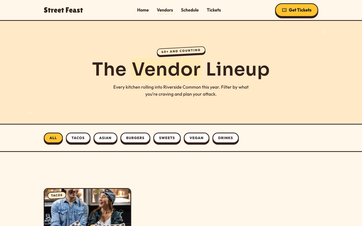 Food Festival Website Template — vendors page screenshot