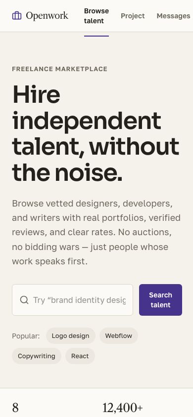 Freelance Marketplace UI Template — responsive mobile layout