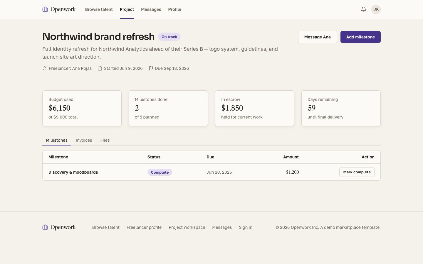 Freelance Marketplace UI Template — project page screenshot