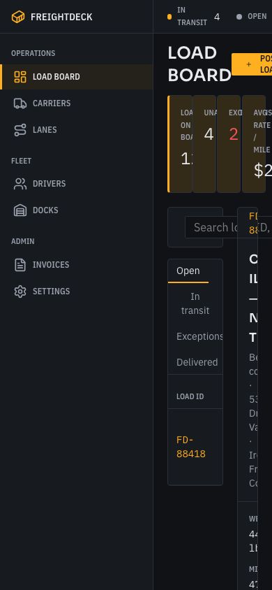 Freight Dispatch Dashboard Template — responsive mobile layout