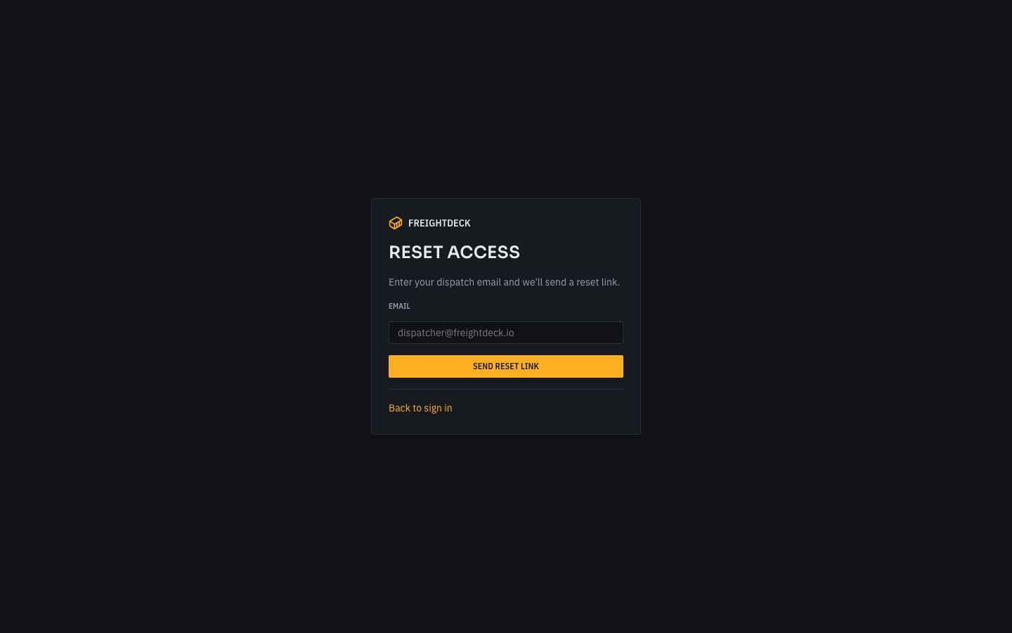 Freight Dispatch Dashboard Template — forgot password page screenshot