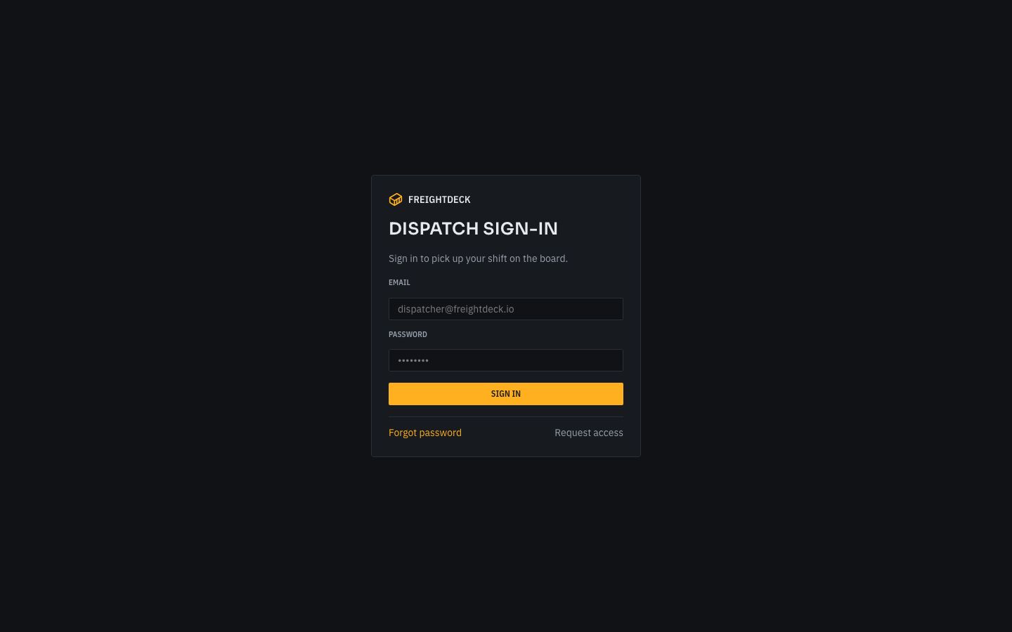 Freight Dispatch Dashboard Template — login page screenshot