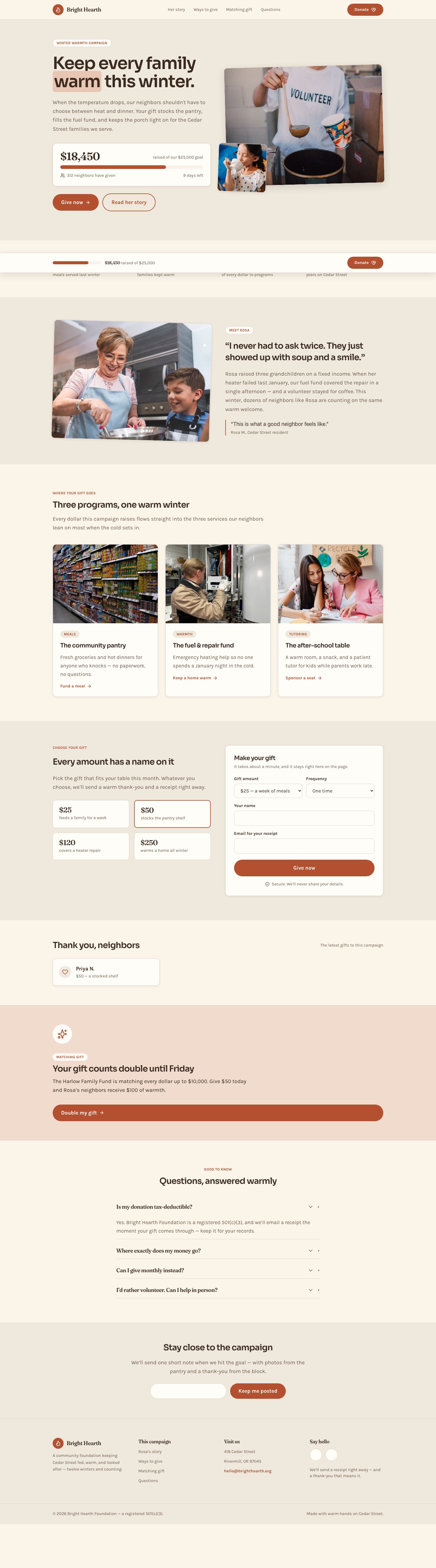 Fundraising Landing Page Template — full page preview