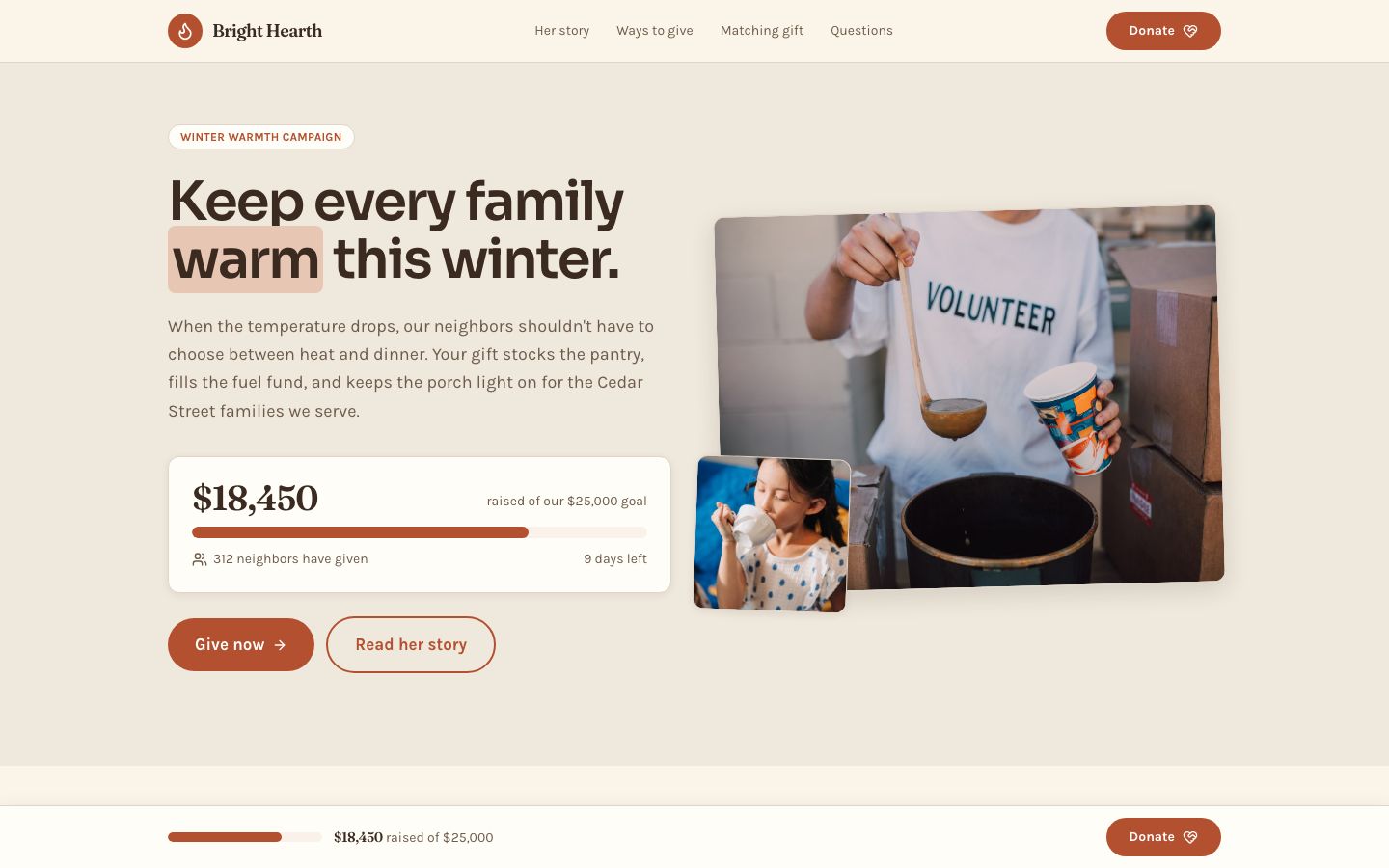 Fundraising Landing Page Template — home page screenshot