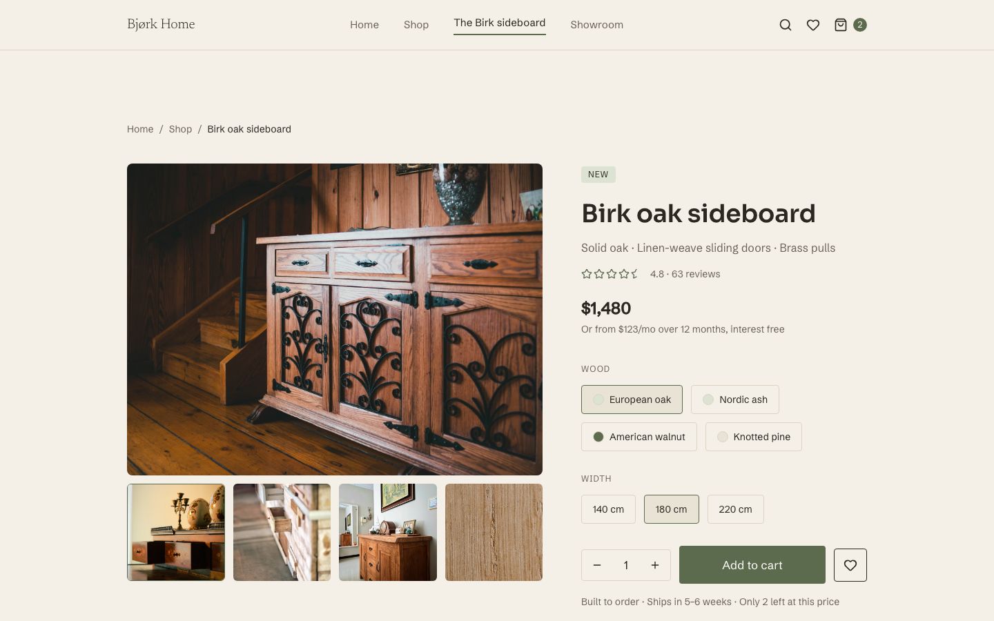 Furniture Store Website Template — product page screenshot