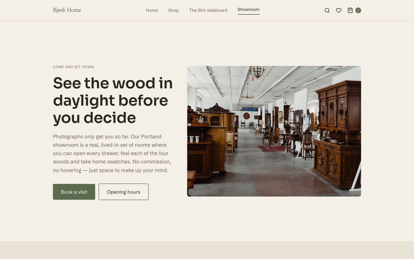 Furniture Store Website Template — showroom page screenshot