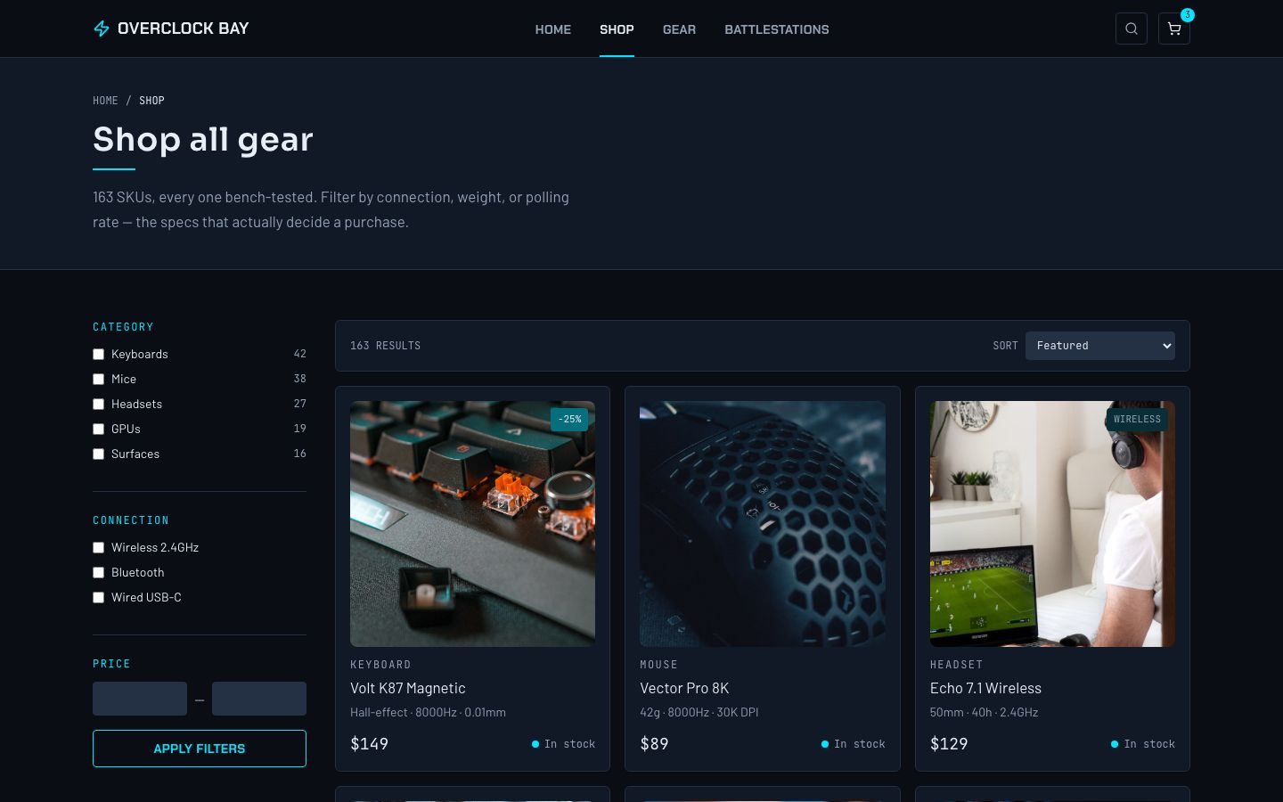 Gaming Store Website Template — shop page screenshot