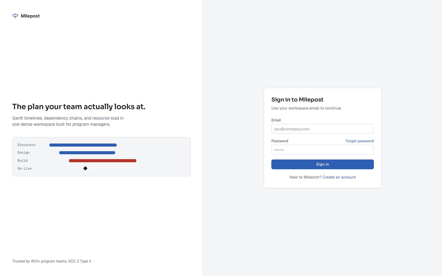 Gantt Chart Template — login page screenshot