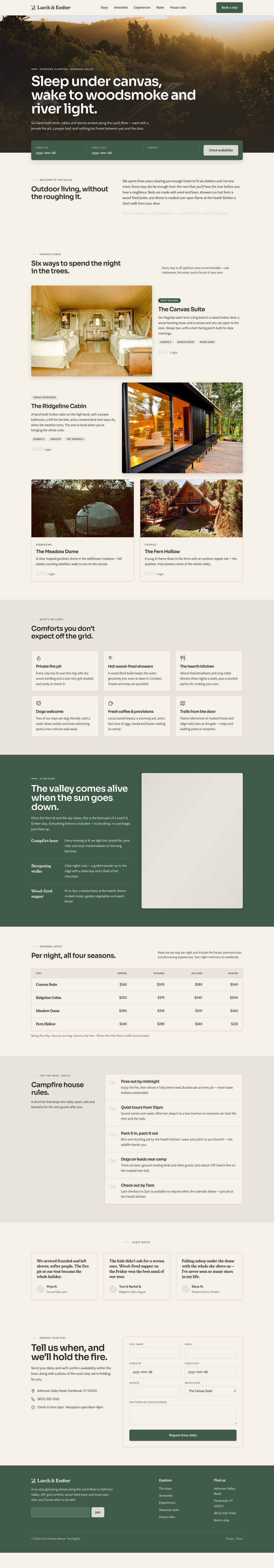 Glamping Website Template — full page preview