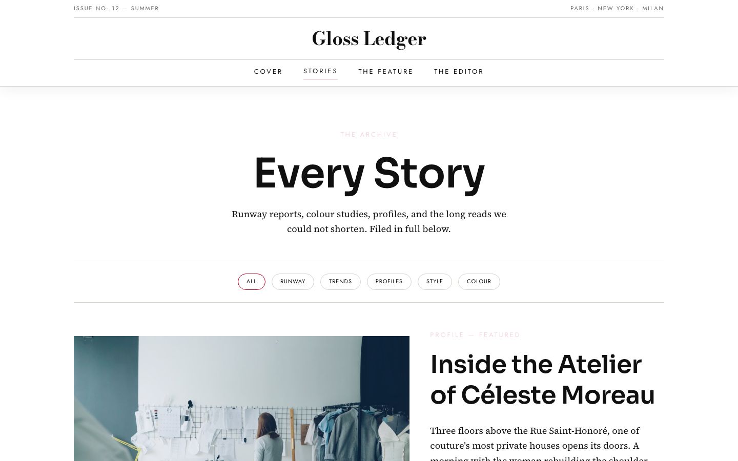 Fashion Blog Template — stories page screenshot