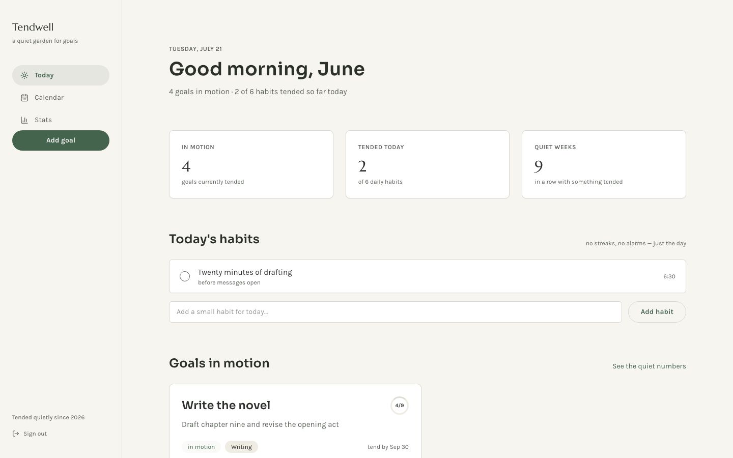 Goal Tracker App Template — home page screenshot