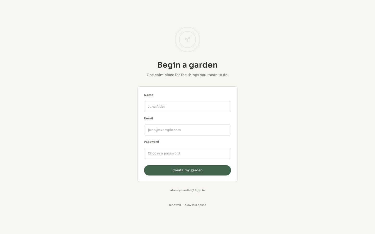 Goal Tracker App Template — signup page screenshot