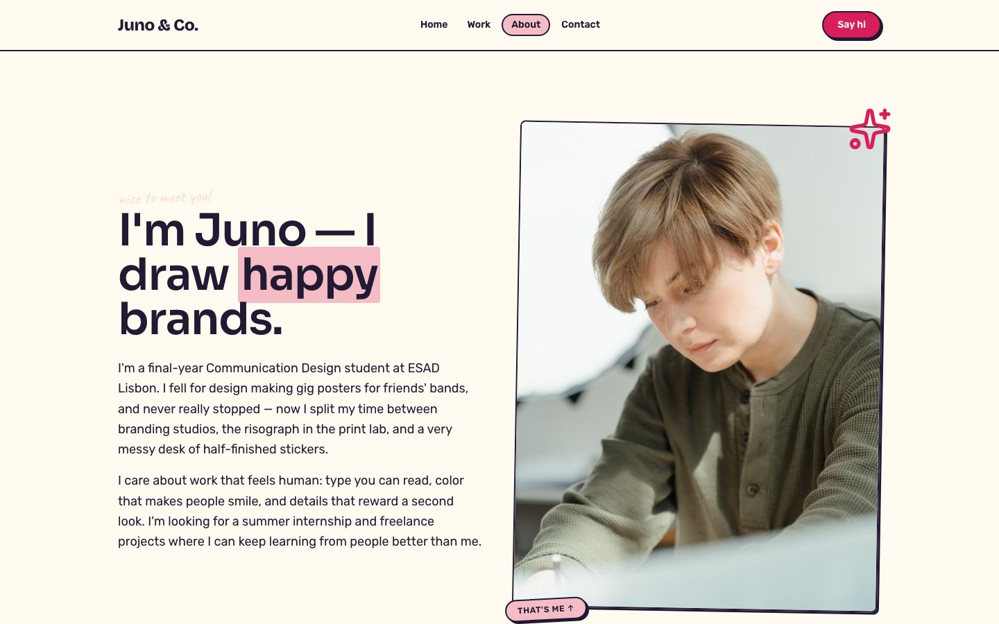 Graphic Designer Portfolio Template — about page screenshot