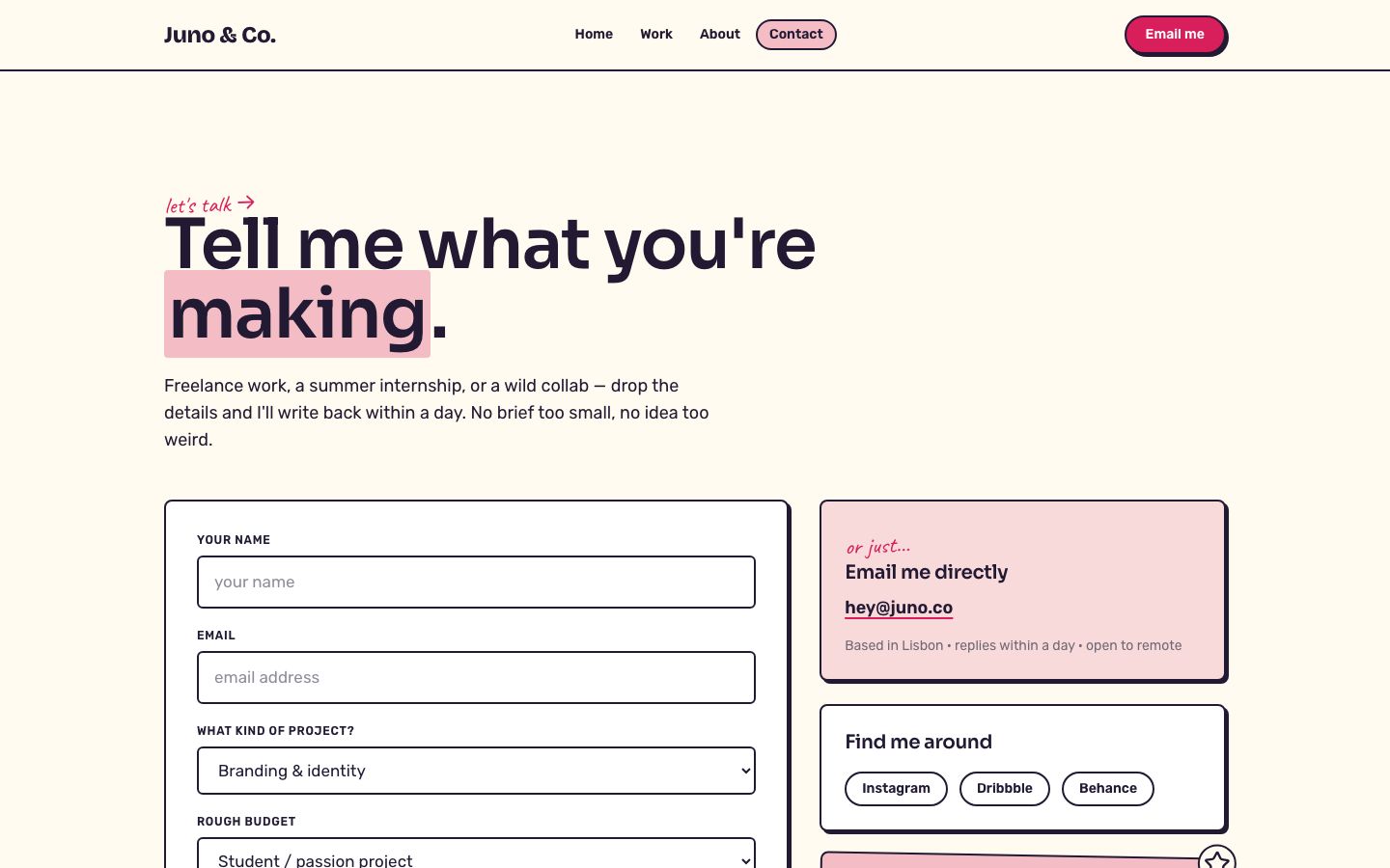Graphic Designer Portfolio Template — contact page screenshot