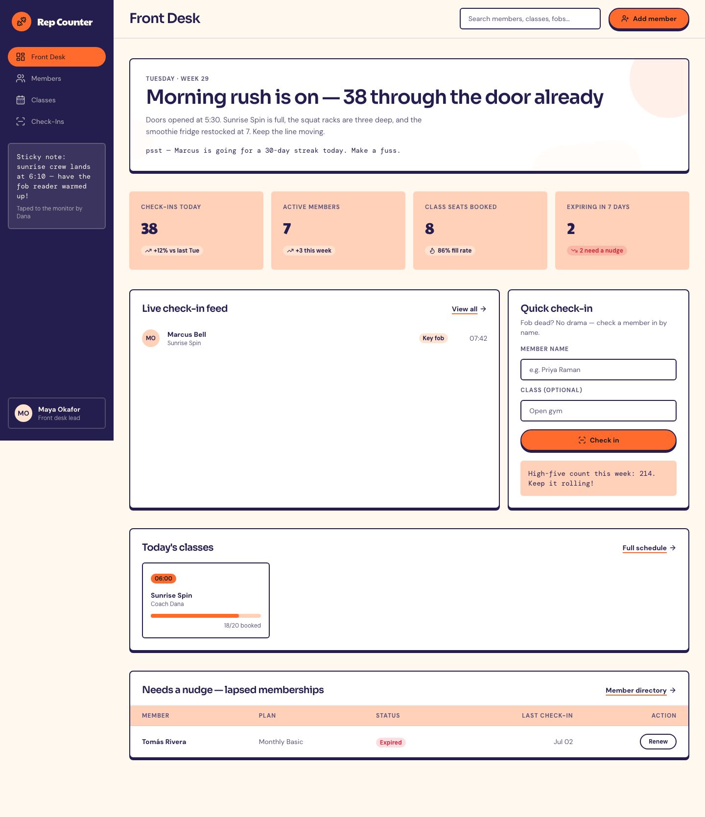 Gym Management Dashboard Template — full page preview