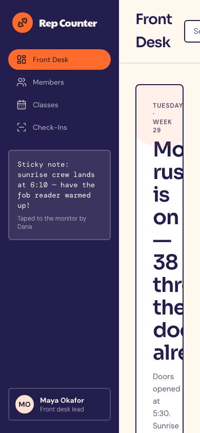 Gym Management Dashboard Template — responsive mobile layout