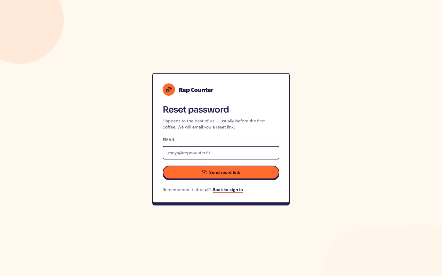 Gym Management Dashboard Template — forgot password page screenshot