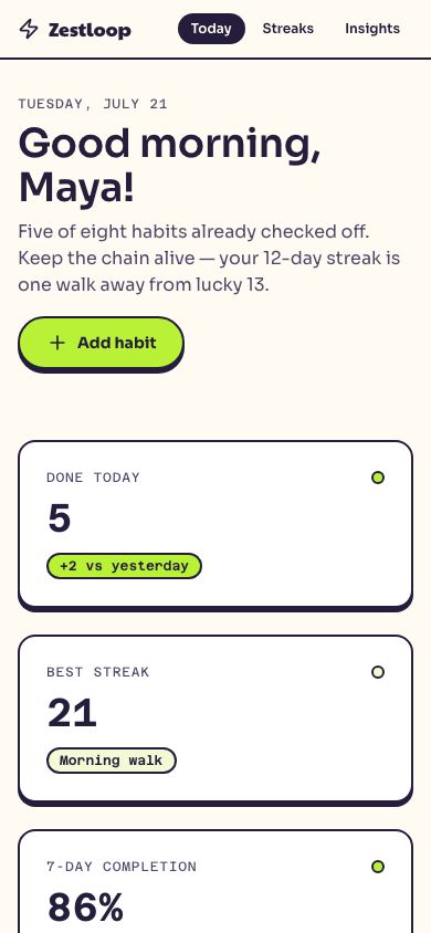 Habit Tracker UI Template — responsive mobile layout