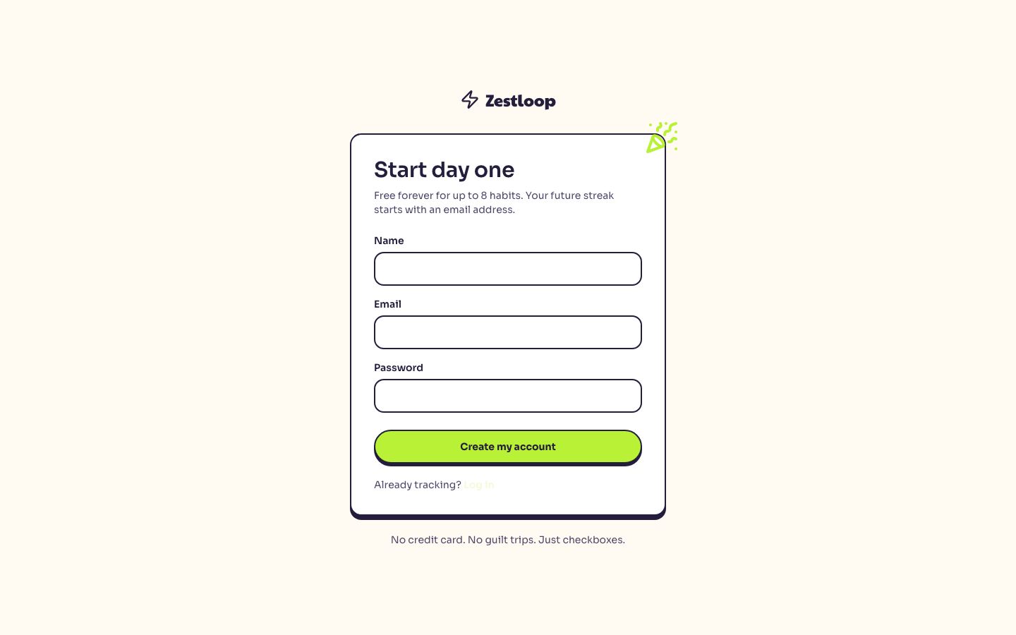 Habit Tracker UI Template — signup page screenshot