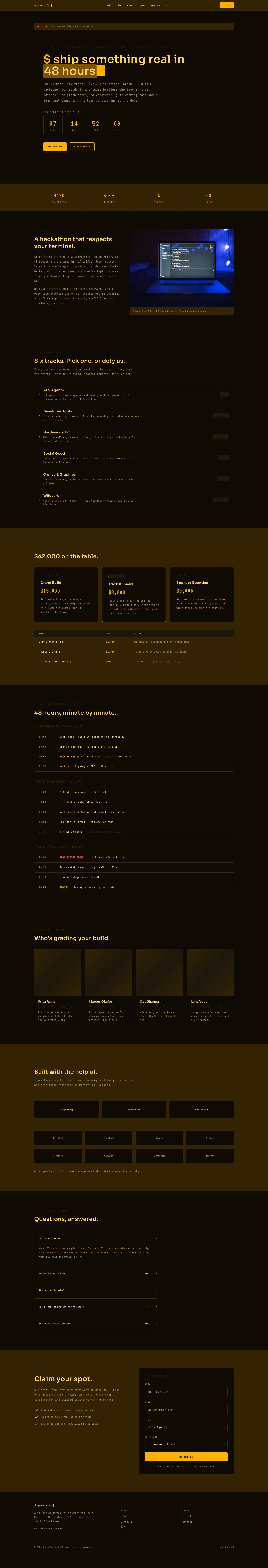 Hackathon Website Template — full page preview