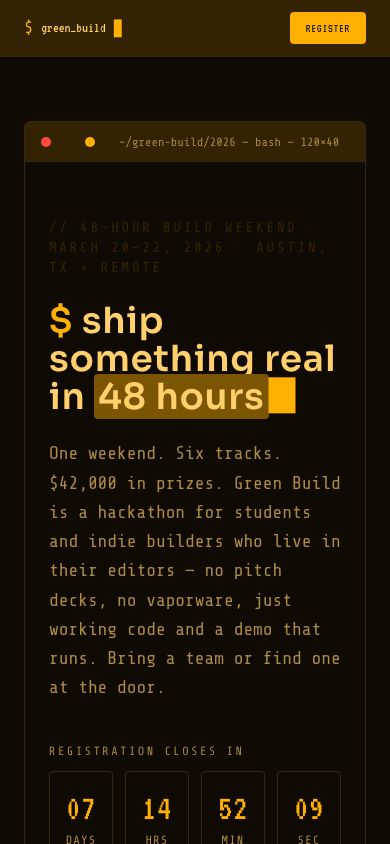 Hackathon Website Template — responsive mobile layout