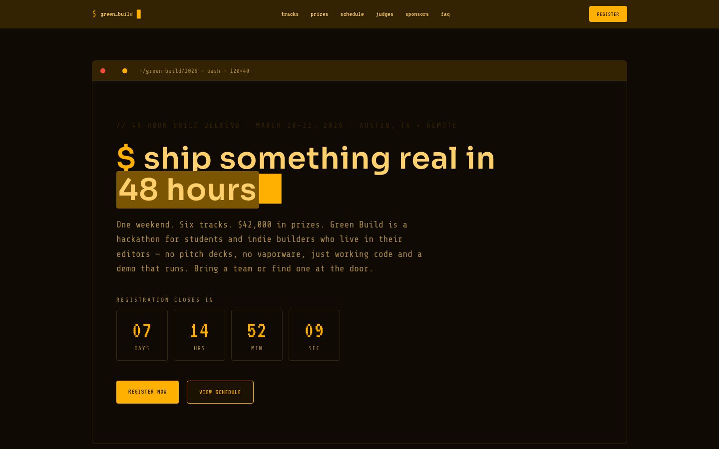 Hackathon Website Template — home page screenshot