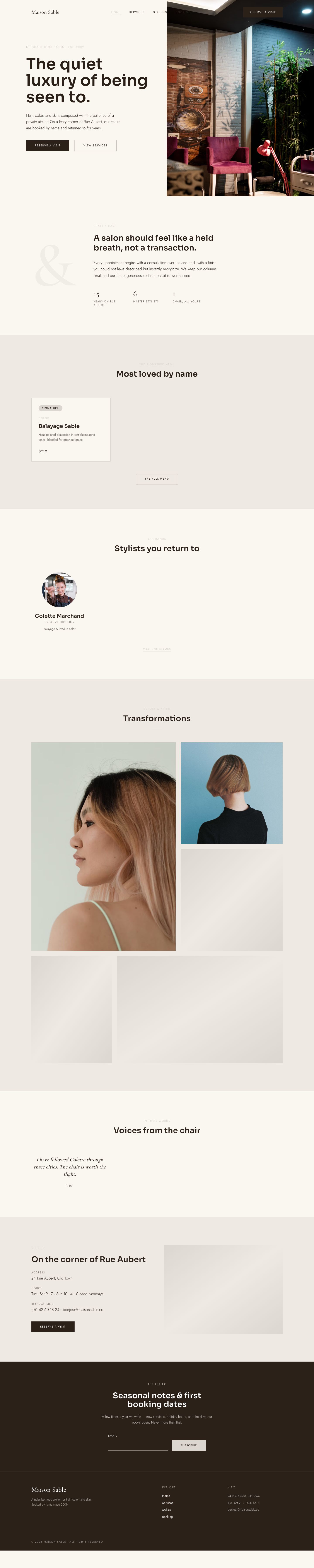 Hair Salon Website Template — full page preview