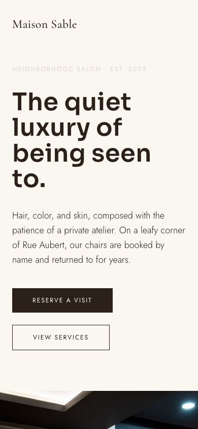 Hair Salon Website Template — responsive mobile layout