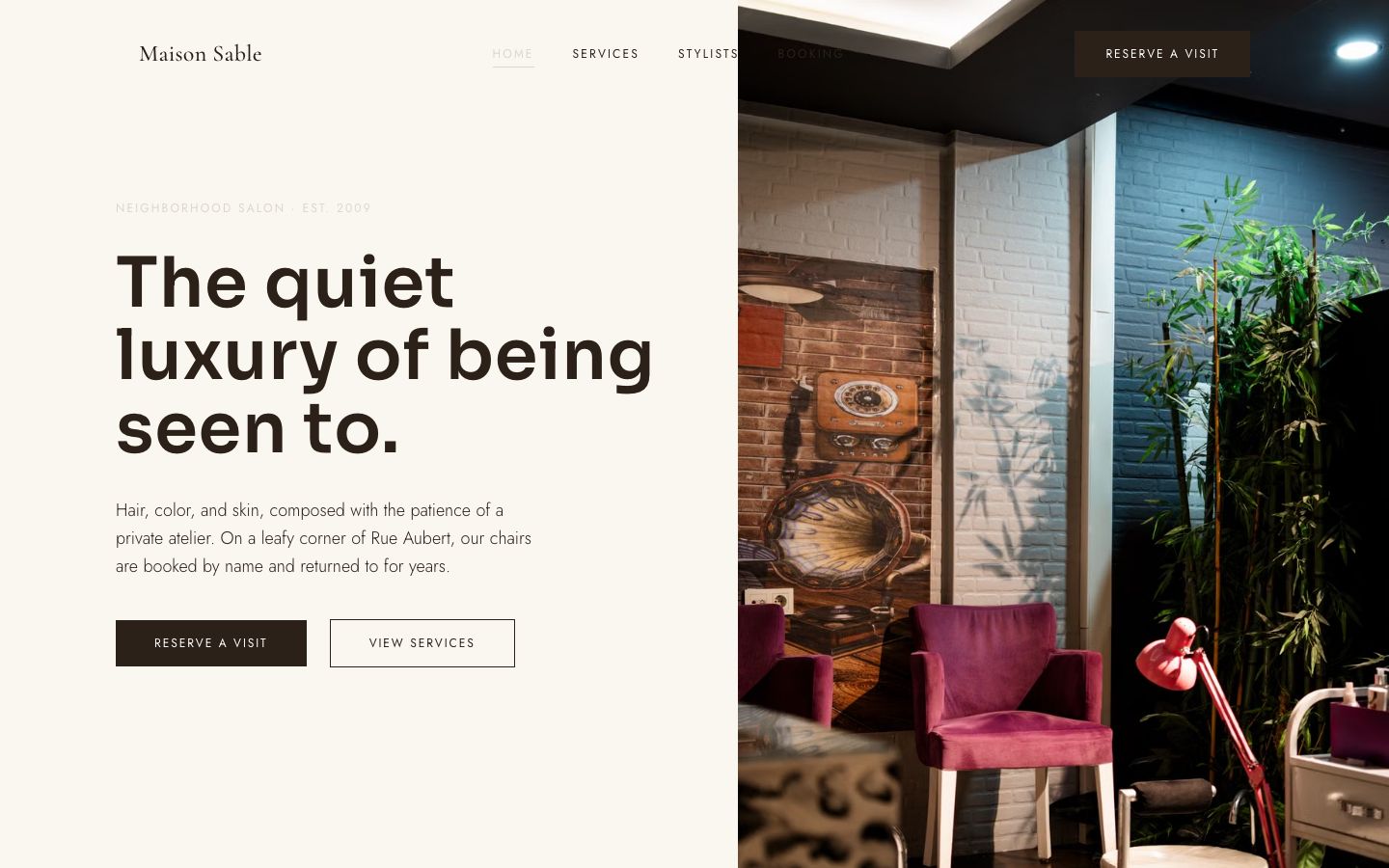 Hair Salon Website Template — home page screenshot