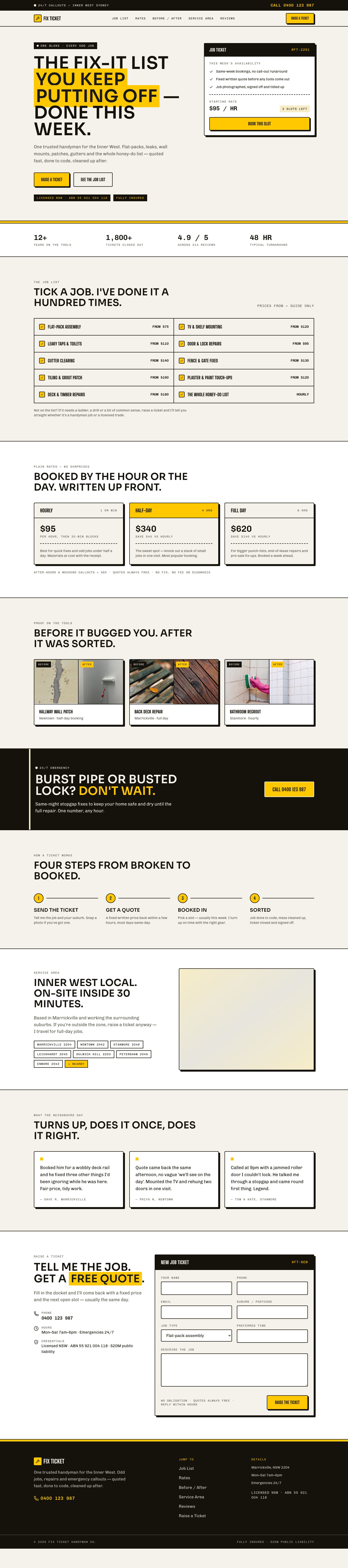 Handyman Website Template — full page preview