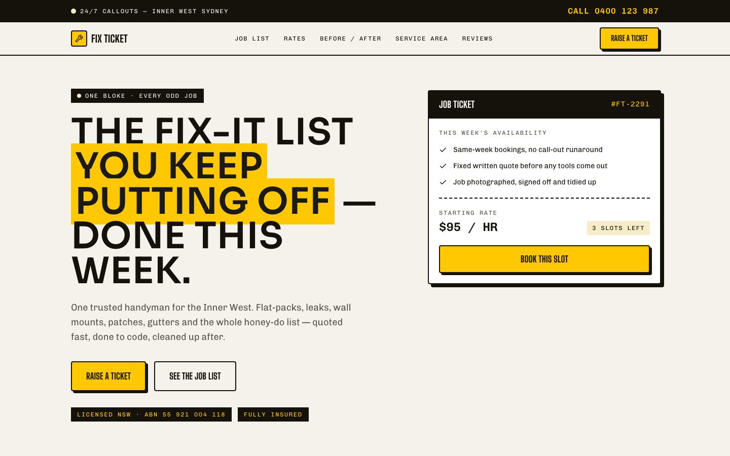 Handyman Website Template — home page screenshot