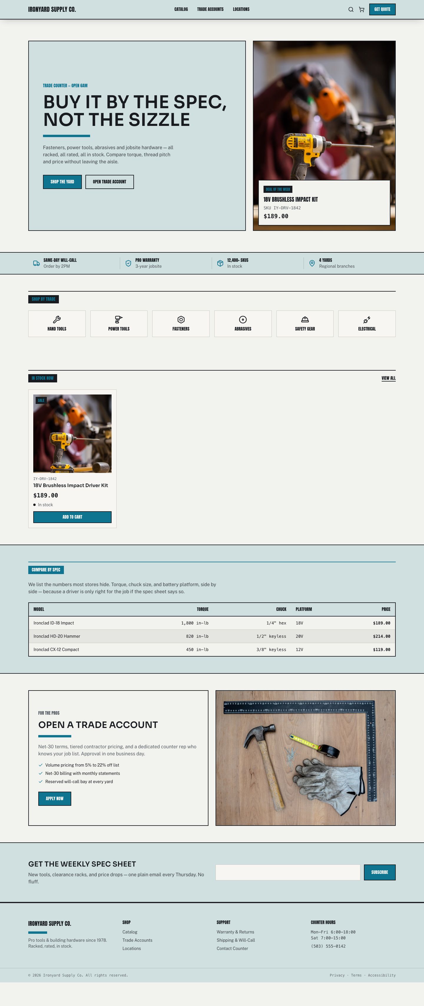 Hardware Store Website Template — full page preview
