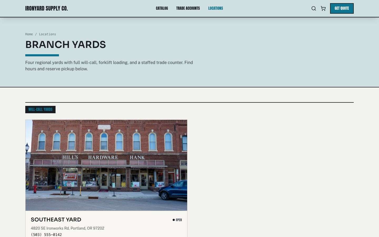 Hardware Store Website Template — locations page screenshot