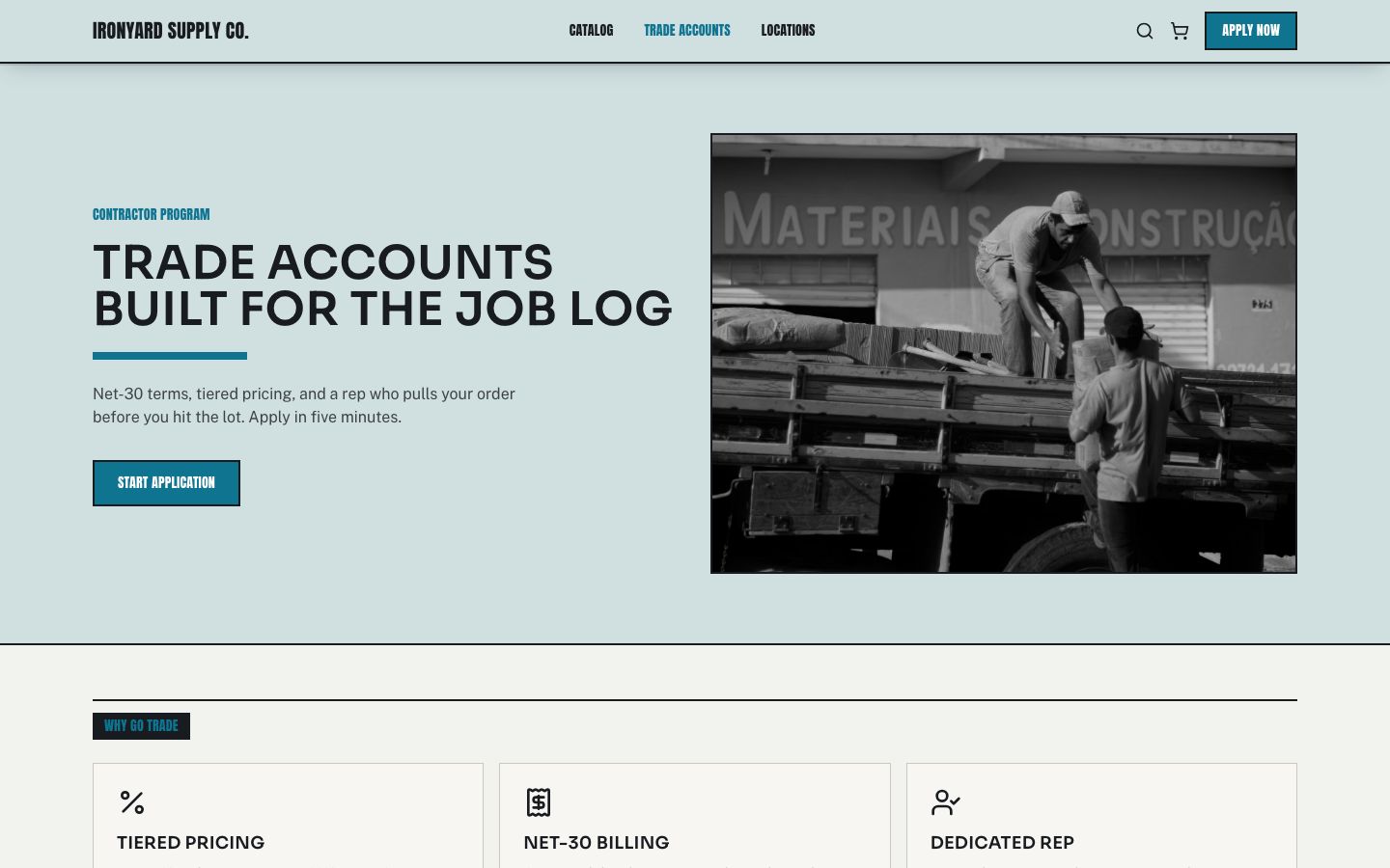 Hardware Store Website Template — trade page screenshot