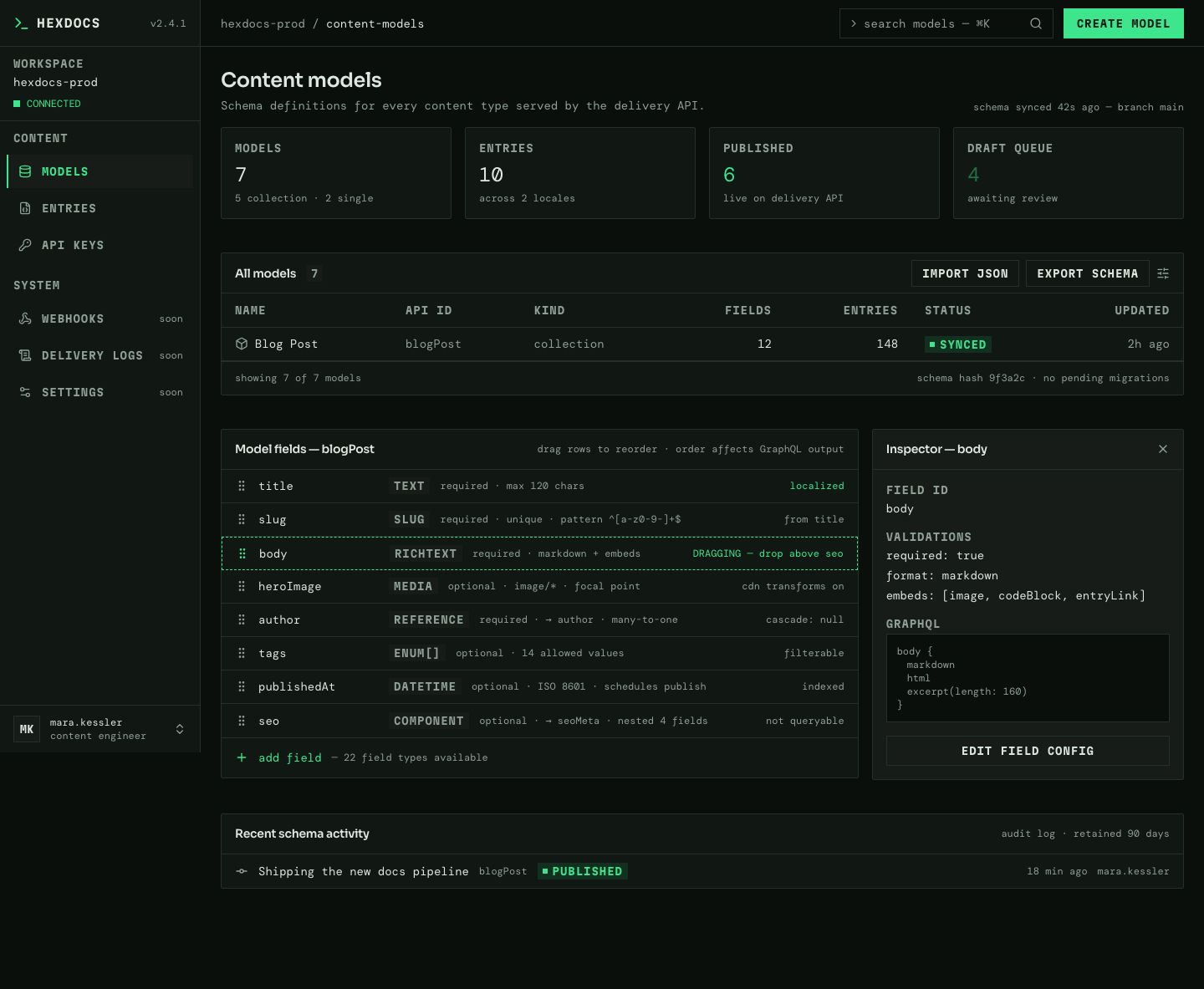 Headless CMS UI Template — full page preview