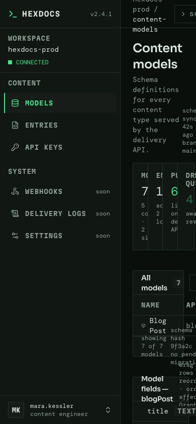 Headless CMS UI Template — responsive mobile layout