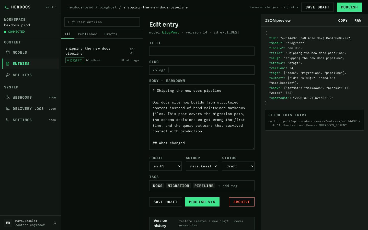 Headless CMS UI Template — entries page screenshot
