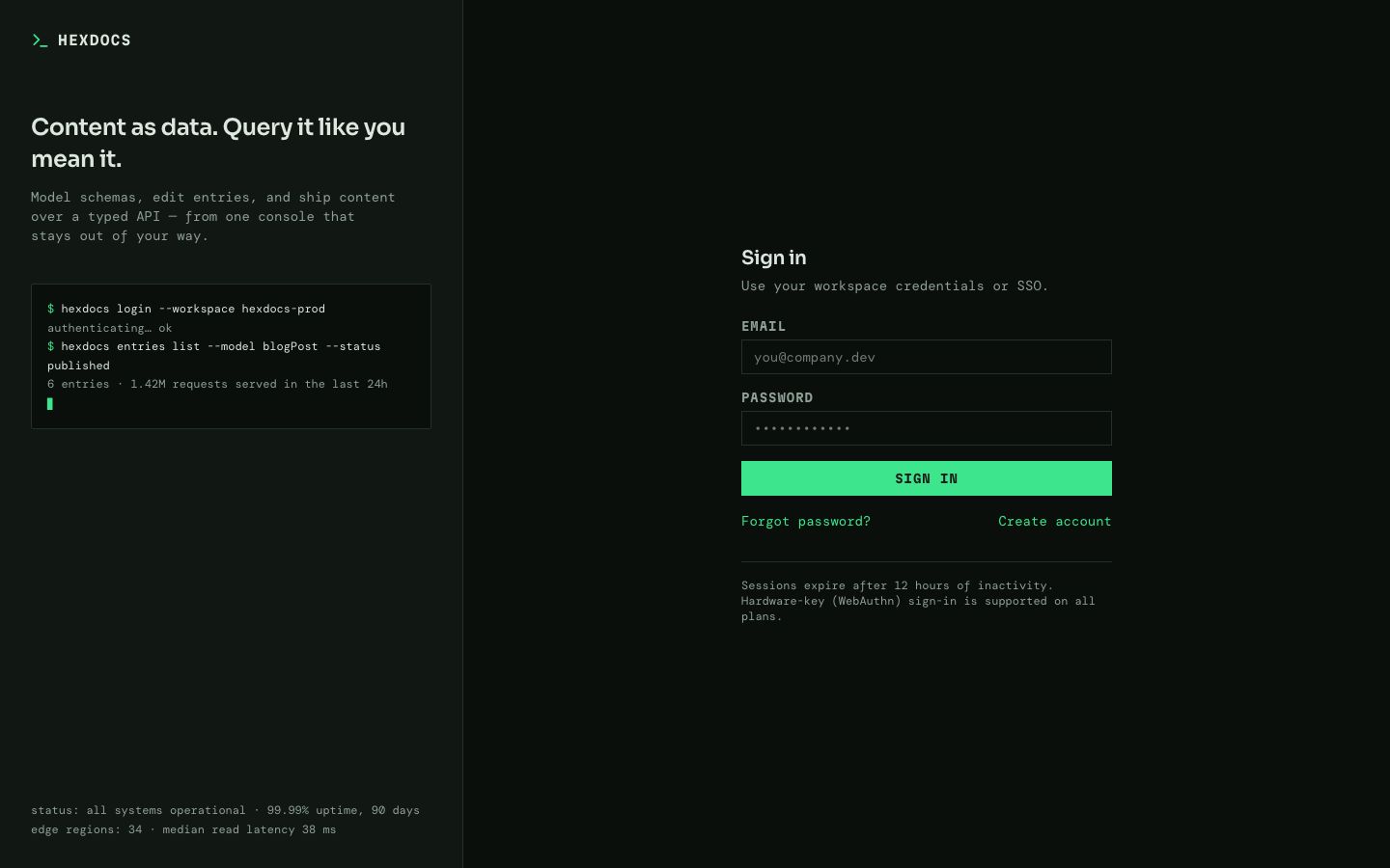 Headless CMS UI Template — login page screenshot