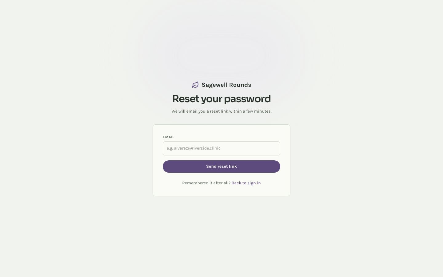 Healthcare Dashboard Template — forgot password page screenshot