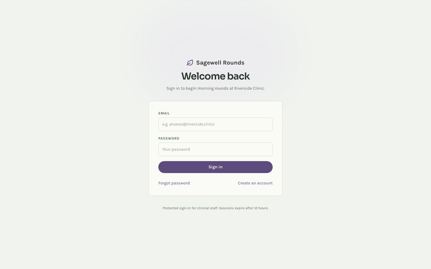 Healthcare Dashboard Template — login page screenshot
