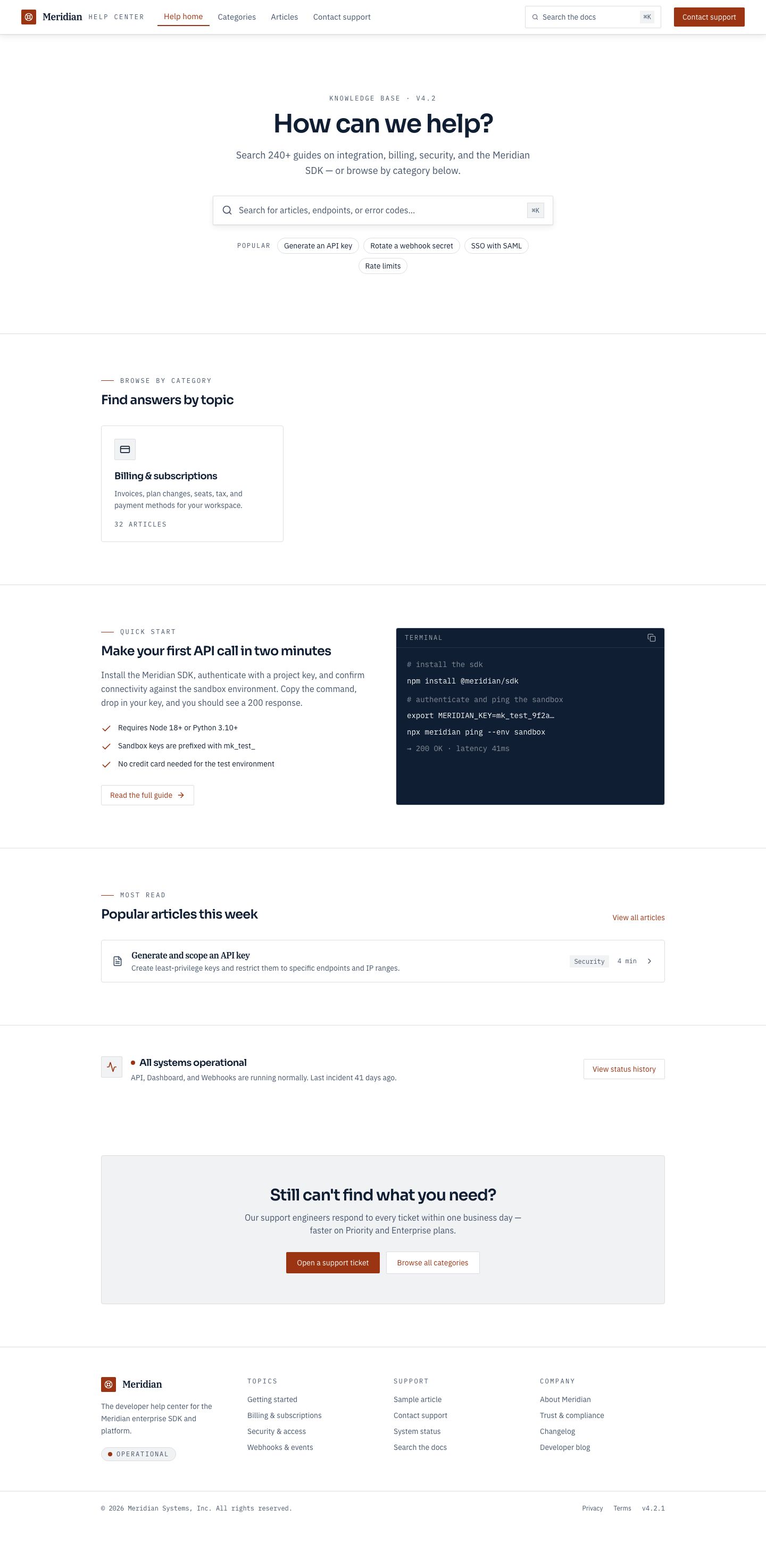 Knowledge Base Website Template — full page preview