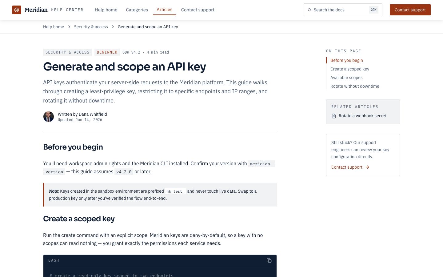 Knowledge Base Website Template — article page screenshot