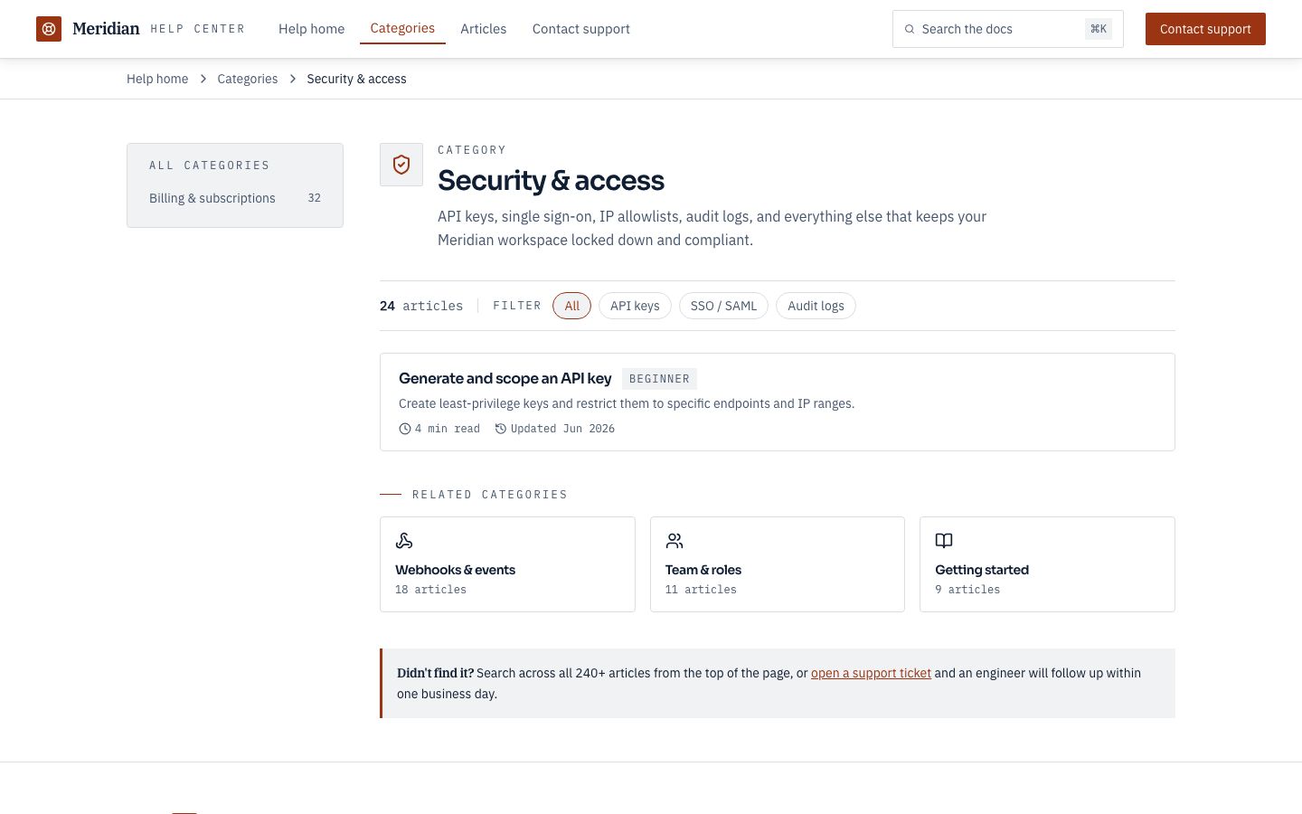 Knowledge Base Website Template — category page screenshot
