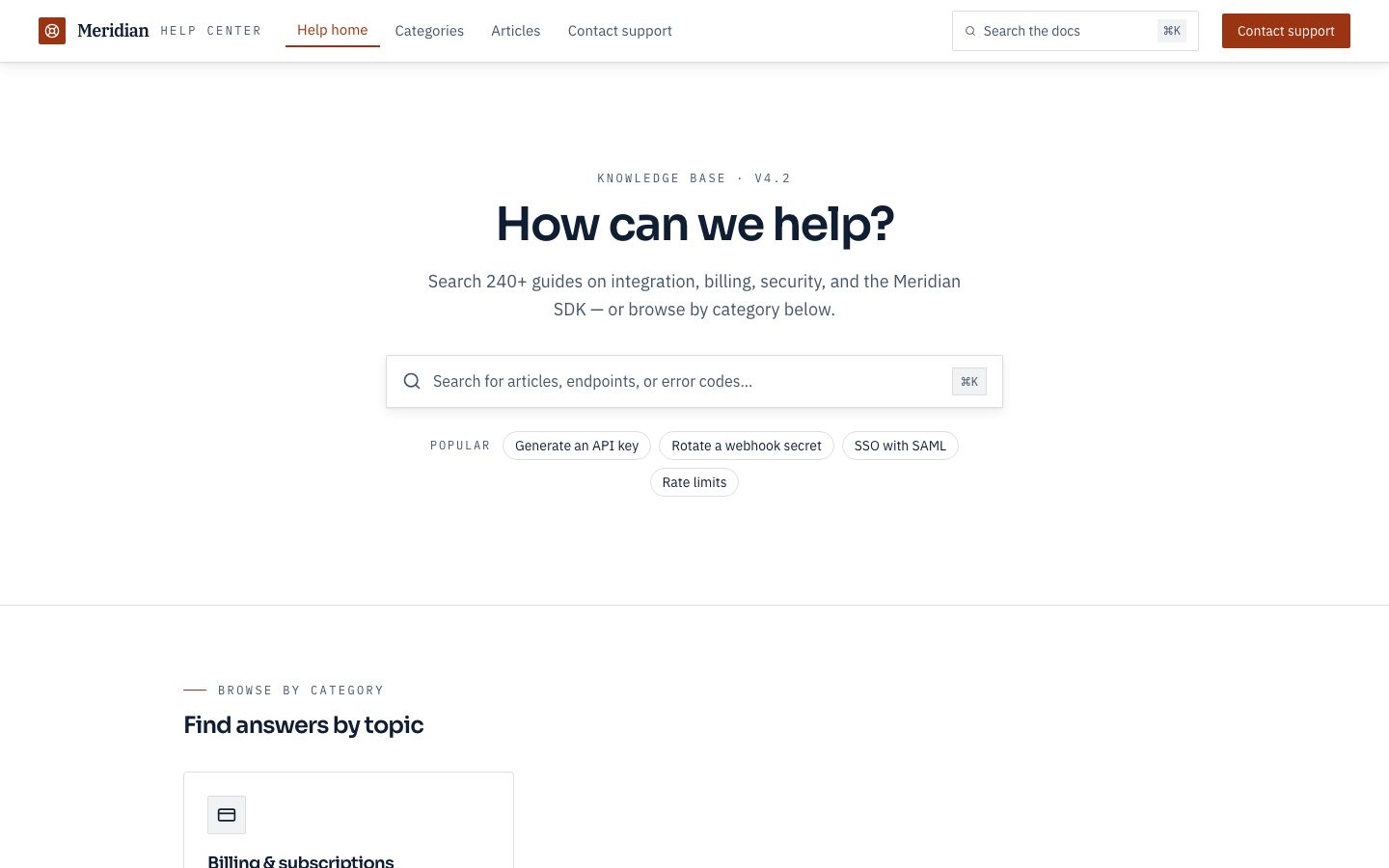 Knowledge Base Website Template — home page screenshot
