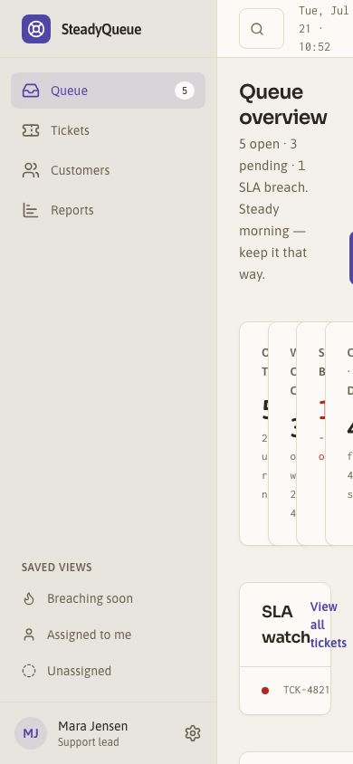 Help Desk Dashboard Template — responsive mobile layout