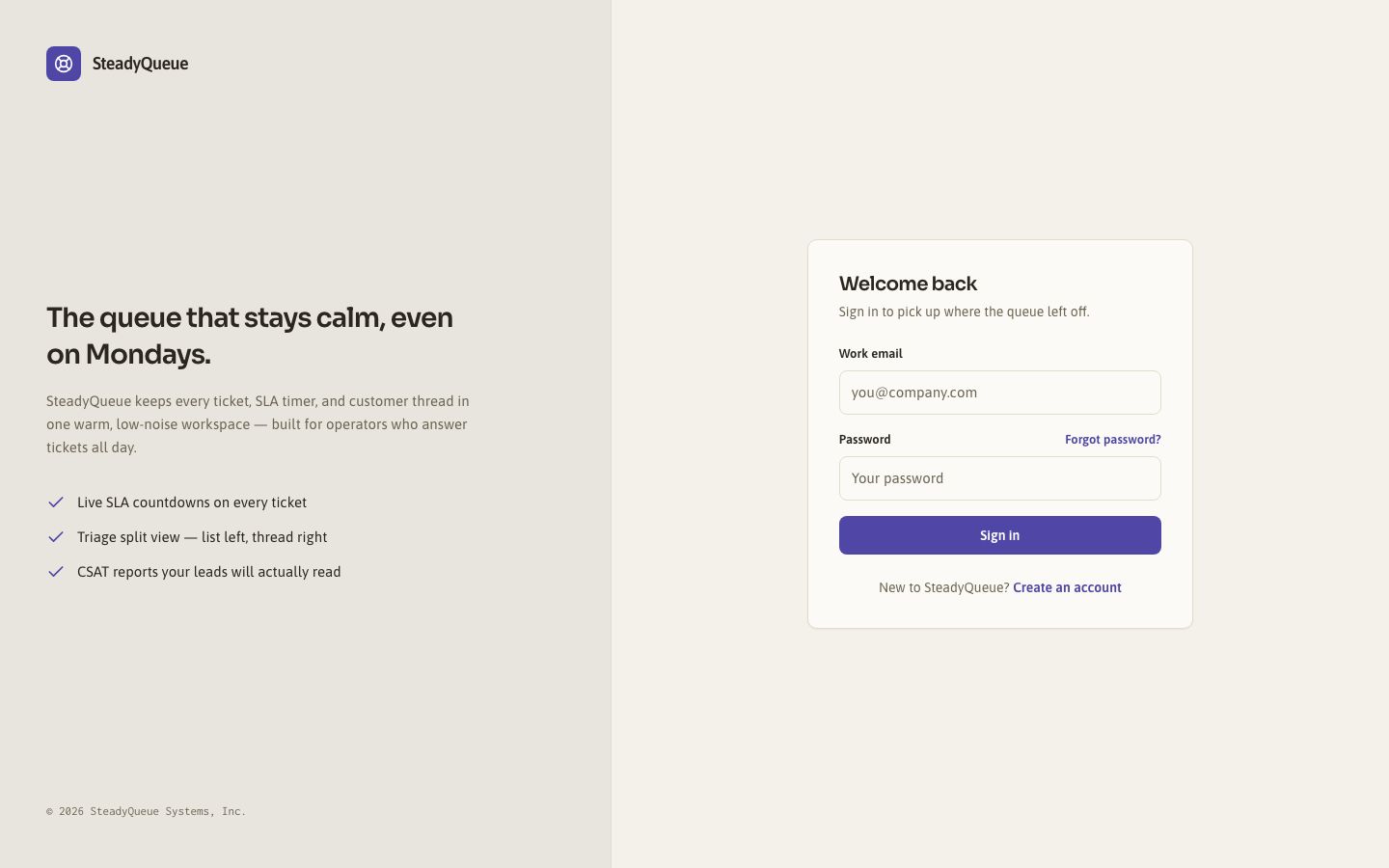 Help Desk Dashboard Template — login page screenshot