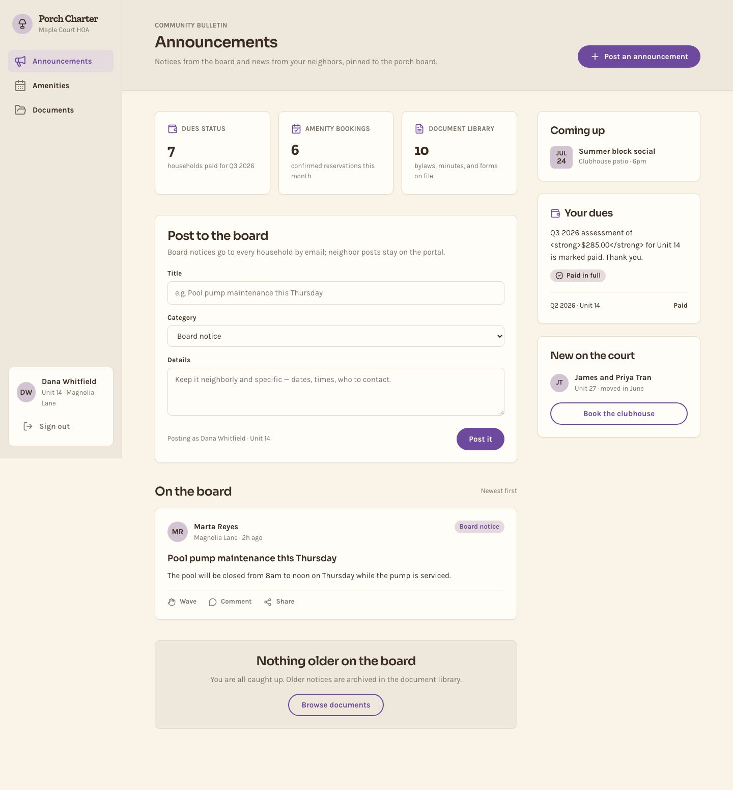 HOA Portal Template — full page preview