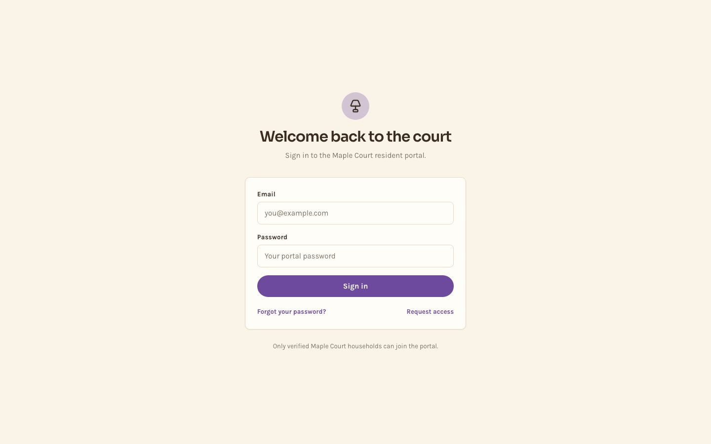 HOA Portal Template — login page screenshot