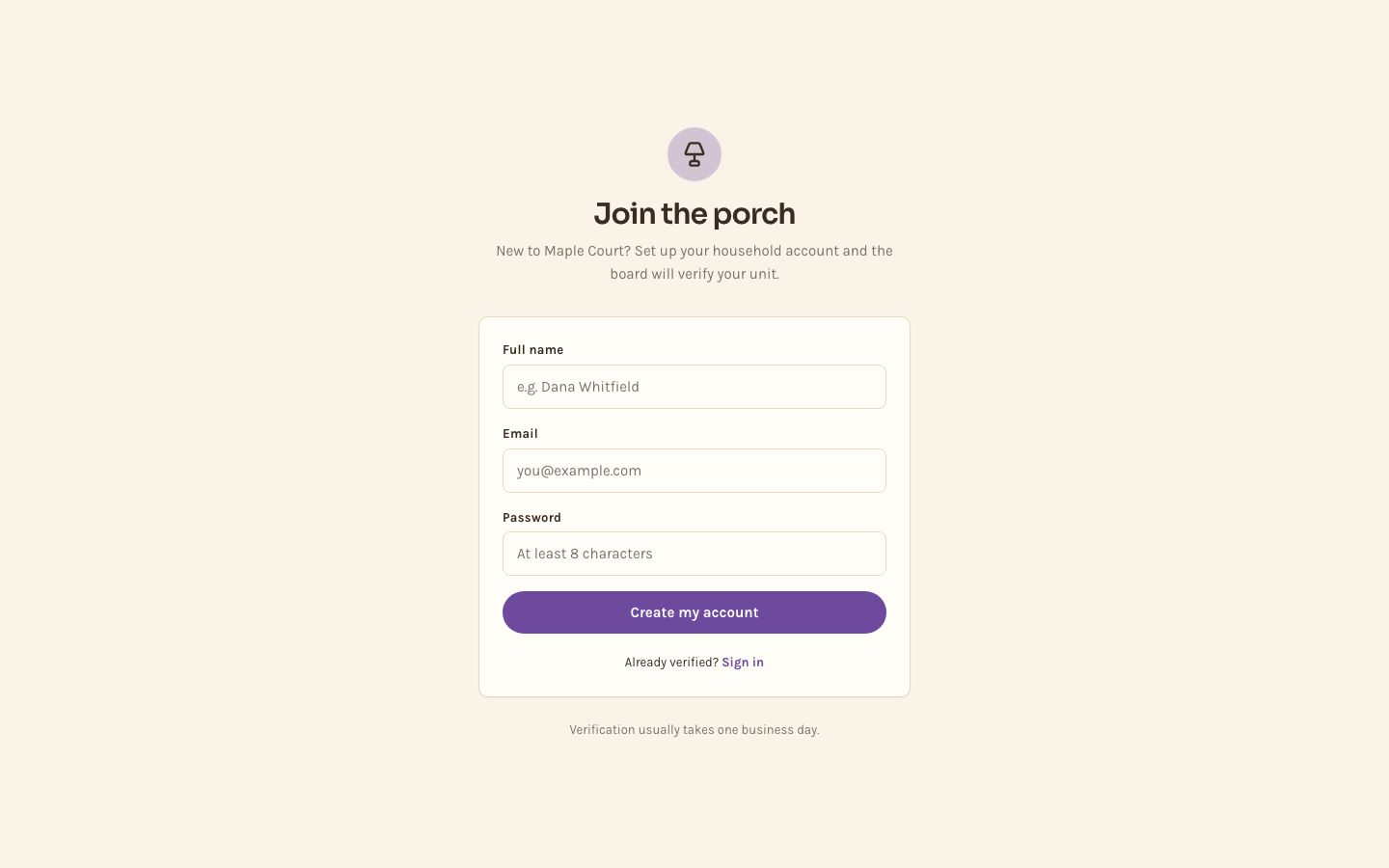 HOA Portal Template — signup page screenshot